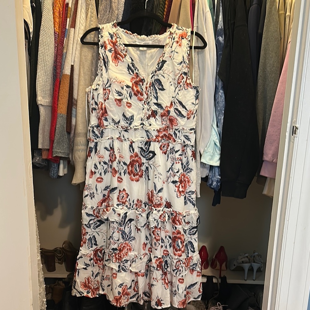 Lucky Brand White and Red Sleeveless V-Neck Sundress